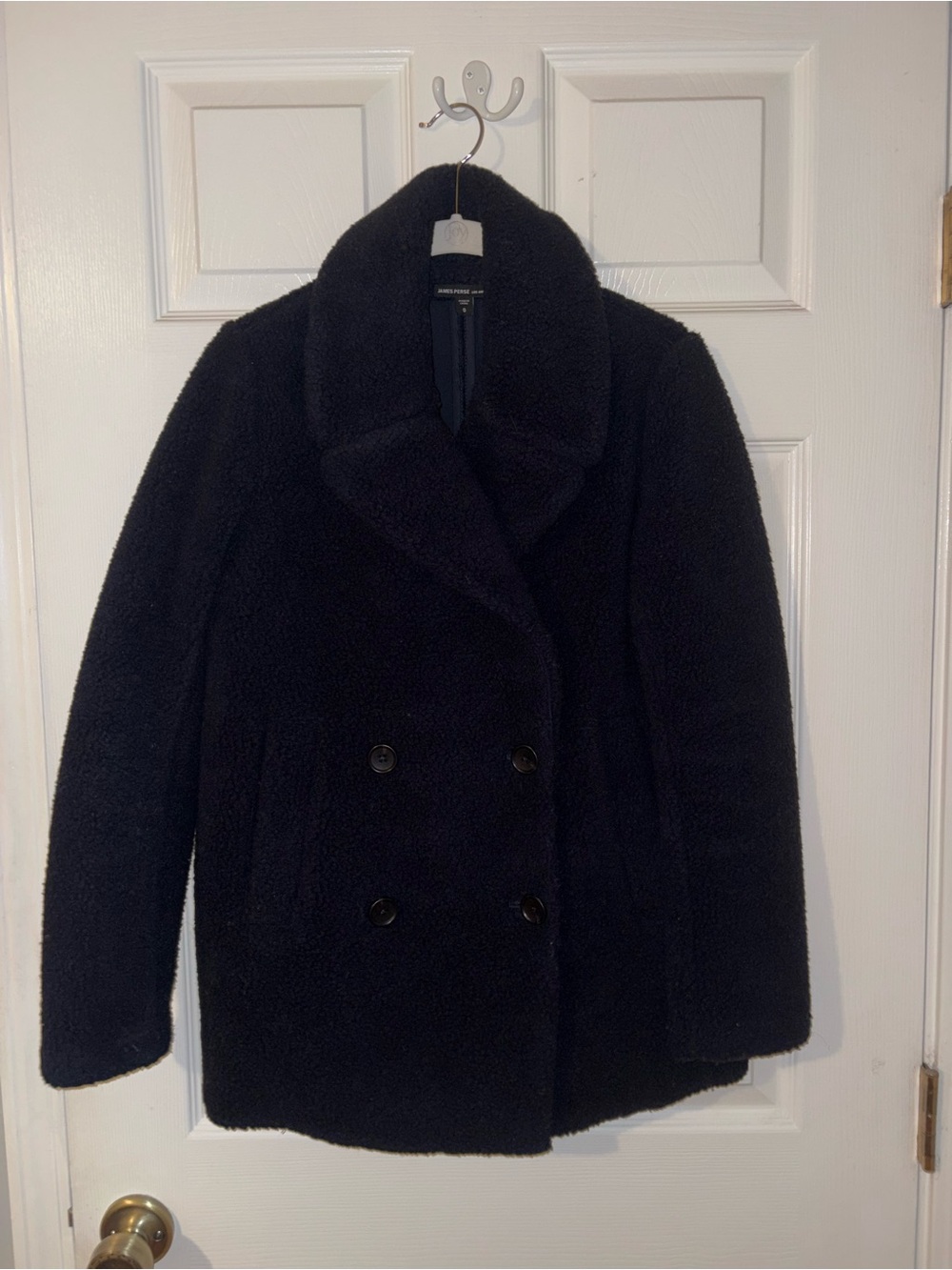 James Perse Black Teddy Double-Breasted Peacoat Jacket